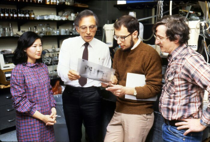 Research team reviewing findings in the laboratory